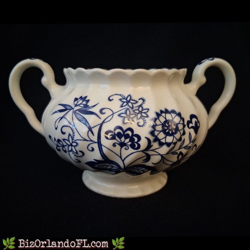 J. & G. Meakin "Blue Nordic" English Ironstone Double-Handled Sugar Bowl Floral